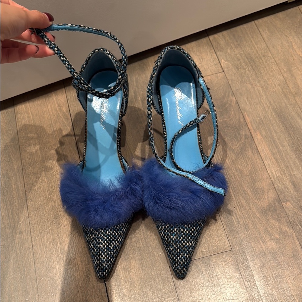 fluffy Blue vintage wrap ankle Heels